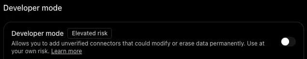 ChatGPT’s Developer mode setting with its switch