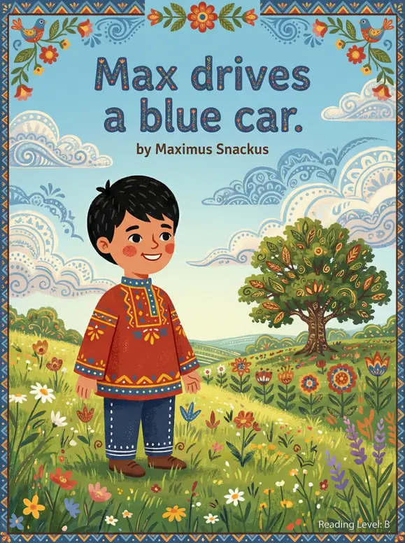 Max drives a blue car.